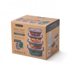 Комплект 4 бр кутии за храна Black+Blum Stack+Nest FBGR-BX-PACK4, 0.38/0.6/0.9/1.2 л, Правоъгълни, Подходящи за фурна, Без BPA, Неръждаема стомана, Сив/Червен