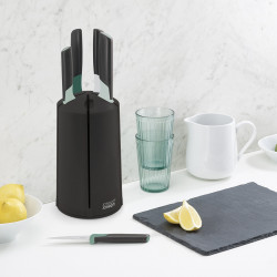 Set de cutite Joseph Joseph Elevate 10541, Otel japonez, Suport rotativ, Fara BPA, Negru/verde