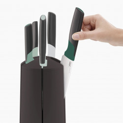 Комплект кухненски ножове Joseph Joseph Elevate™ 10541, 6 части, Неръждаема стомана, Въртяща поставка, Неплъзгаща основа, Черен/Зелен
