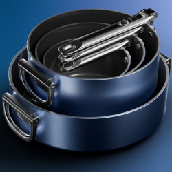 Дълбок тиган Joseph Joseph Space 45041, 24 см, Сгъваема дръжка, Керамично покритие, Фурна до 232°C, Индукция, Син