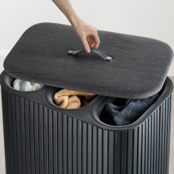 Joseph Joseph Tota Trio Luxe 5000007 mosókosár, 90 l, 3 rekesz, hordozófogantyúk, bambusz, fekete