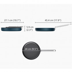 Дълбок тиган Joseph Joseph Space 45041, 24 см, Сгъваема дръжка, Керамично покритие, Фурна до 232°C, Индукция, Син
