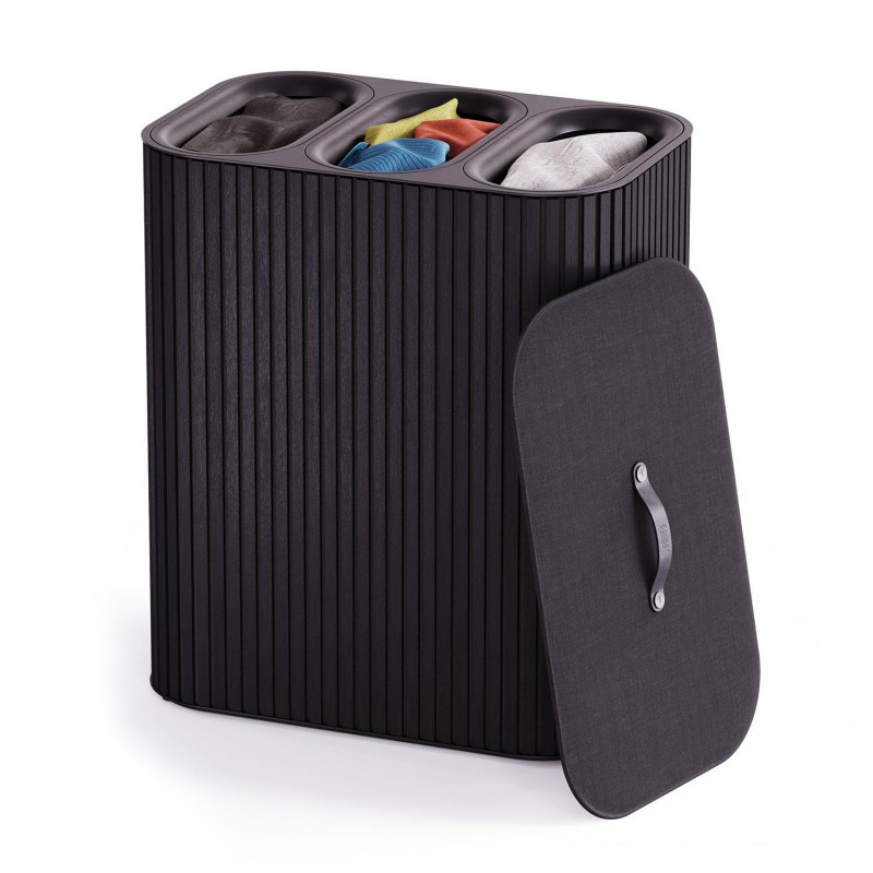 Καλάθι ρούχων Joseph Joseph Tota Trio Luxe 5000007, 90 λίτρα, 3 διαχωριστικά, Χερούλια μεταφοράς, Μπαμπού, Μαύρο