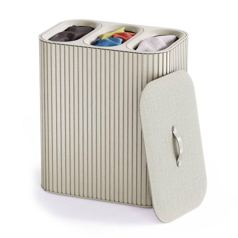 Καλάθι ρούχων Joseph Joseph Tota Trio Luxe 5000008, 90 λίτρα, 3 διαχωριστικά, Χερούλια μεταφοράς, Μπαμπού, Εκρού