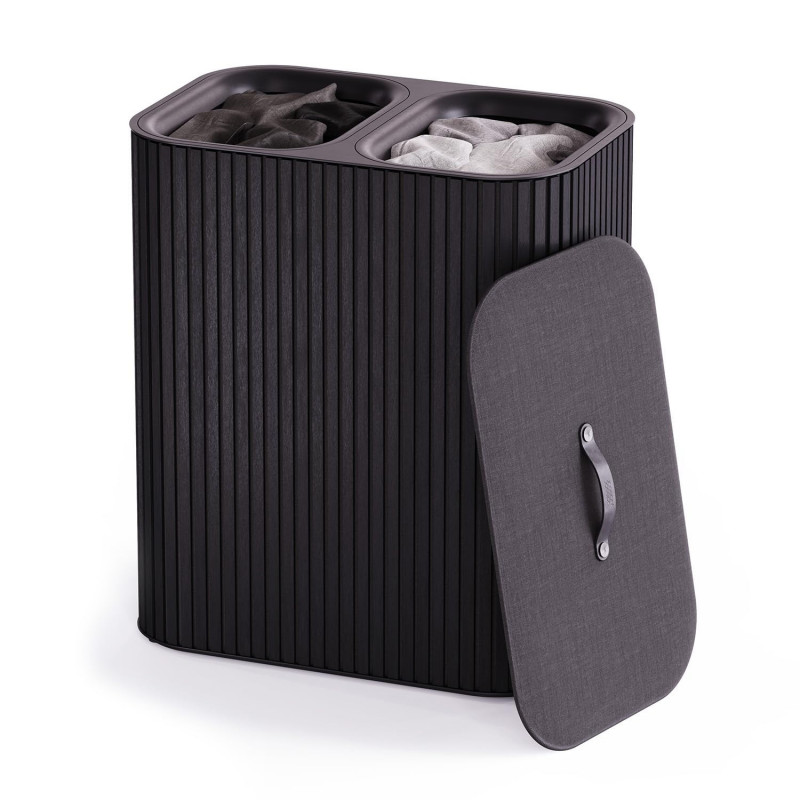 Καλάθι ρούχων Joseph Joseph Tota Luxe 5000005, 90 λίτρα, 2 διαχωριστικά, Χερούλια μεταφοράς, Μπαμπού, Μαύρο