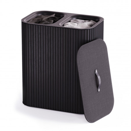 Coș de rufe Joseph Joseph Tota Luxe 5000005, 90 l, 2 compartimente, Mânere de transport, Bambus, Negru