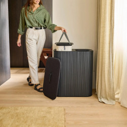 Кош за пране Joseph Joseph Tota Luxe 5000005, 90 л, 2 разделения, Дръжки за пренасяне, Бамбук, Черен