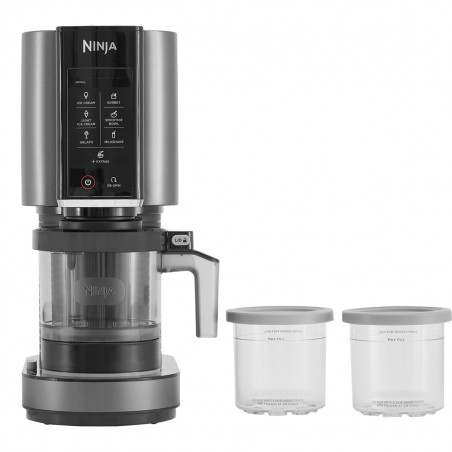 Μηχανή παγωτού 7 σε 1 Ninja CREAMi NC302EU, 800 W, 2 × 493 ml, Creamify, Re-Spin, Προσθήκη κομματιών, Πρόγραμμα γυμναστικής/κετο, Προσαρμογή, Μαύρο/γκρι