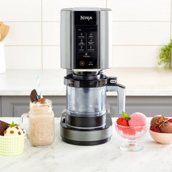 Ninja CREAMi NC302EU 7-in-1 fagylaltkészítő, 800 W, 2×493 ml, Creamify, Re-Spin, darabkák hozzáadása, Fitness/keto program, személyre szabás, fekete/szürke