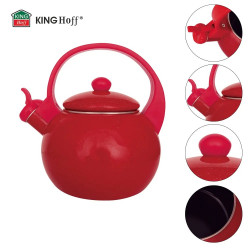 Kinghoff KH 2080 Whistling Kettle, 2 L, Enameled Interior, Induction, Red