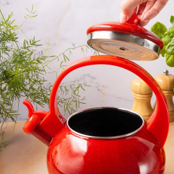 Kinghoff KH 2080 Whistling Kettle, 2 L, Enameled Interior, Induction, Red