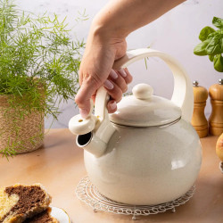 Kinghoff KH 2040 Whistling Kettle, 2 L, Enameled Interior, Induction, Cream