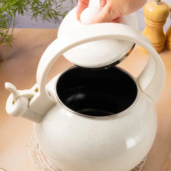 Kinghoff KH 2040 Whistling Kettle, 2 L, Enameled Interior, Induction, Cream