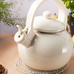 Kinghoff KH 2040 Whistling Kettle, 2 L, Enameled Interior, Induction, Cream