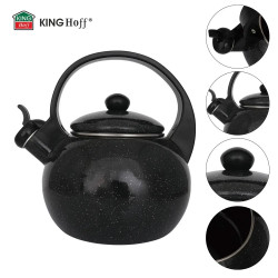Свирещ чайник Kinghoff KH 2039, 2 л, Емайлирана вътрешност, Индукция, Черен
