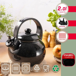 Kinghoff KH 2039 Whistling Kettle, 2 L, Enameled Interior, Induction, Black