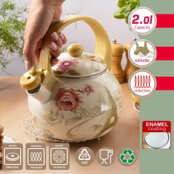 Kinghoff KH 2038 Whistling Kettle, 2 L, Enameled Interior, Induction Compatible, Multicolor