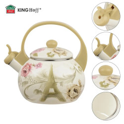 Ceainic cu fluier Kinghoff KH 2038, 2 l, interior emailat, compatibil cu plitele cu inducție, multicolor