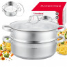 Vas pentru gătit la aburi Klausberg KB 9073, 4,6 l, 26 cm, 3 piese, Gătit simultan pe 2 niveluri, Scală de măsurare, Fund cu 5 straturi, Oțel inoxidabil