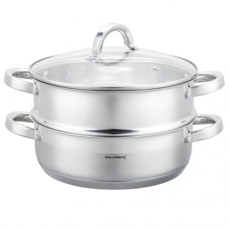 Klausberg KB 9072 Steamer, 3.5 L, 24 cm, 3-piece set, Simultaneous cooking on 2 levels, Measurement scale, 5-layer base, Induction, Stainless steel