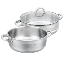 Klausberg KB 9072 gőzfőző edény, 3,5 l, 24 cm, 3 részes, egyidejű főzés 2 szinten, mérőskálával, 5 rétegű aljjal, indukciós főzésre alkalmas, rozsdamentes acél