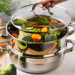 Klausberg KB 9072 Steamer, 3.5 L, 24 cm, 3-piece set, Simultaneous cooking on 2 levels, Measurement scale, 5-layer base, Induction, Stainless steel