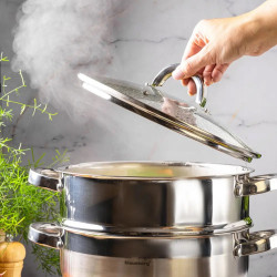 Klausberg KB 9072 Steamer, 3.5 L, 24 cm, 3-piece set, Simultaneous cooking on 2 levels, Measurement scale, 5-layer base, Induction, Stainless steel