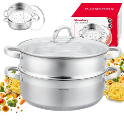 Klausberg KB 9072 gőzfőző edény, 3,5 l, 24 cm, 3 részes, egyidejű főzés 2 szinten, mérőskálával, 5 rétegű aljjal, indukciós főzésre alkalmas, rozsdamentes acél