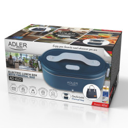 Електрическа кутия за обяд Adler AD 4522, 45W, 0.8 л, До 70C, Съд от неръждаема стомана, Термочанта, Син