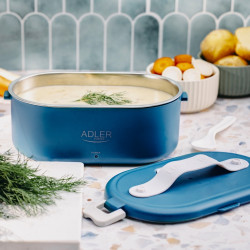 Adler AD 4522 elektromos ebéddoboz, 45 W, 0,8 l, max. 70 °C, rozsdamentes acél edény, hőszigetelő táska, kék
