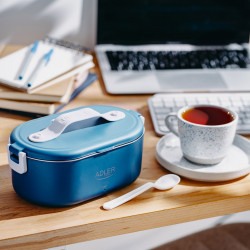 Adler AD 4522 elektromos ebéddoboz, 45 W, 0,8 l, max. 70 °C, rozsdamentes acél edény, hőszigetelő táska, kék