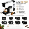 Еспресо машина Adler AD 4391, 1400W, 20 bar, 0.8 л, 8 приставки, Разпенване, Бял/черен