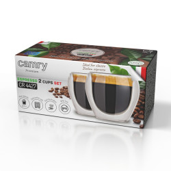 2 db-os Camry CR 4427 üveg eszpresszócsésze-készlet, érintésre hűvös, 72 ml, dupla falú, -20 °C–100 °C, BPA-mentes, átlátszó