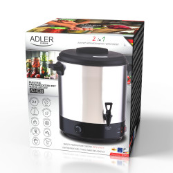 Adler AD 4538 elektromos pasztőröző és főzőedény, 3000 W, 28 l, 30–100 °C, hőmegtartás, fényjelző, rozsdamentes acél/fekete