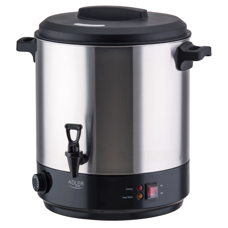 Adler AD 4538 elektromos pasztőröző és főzőedény, 3000 W, 28 l, 30–100 °C, hőmegtartás, fényjelző, rozsdamentes acél/fekete
