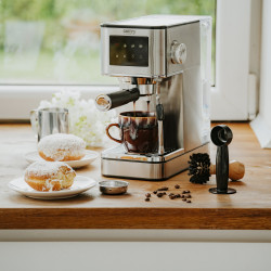 Aparat de espresso 7-în-1 Camry CR 4389, 1200 W, 20 bar, 1,7 l, control PID, panou LCD tactil, încălzire cești, extracție la rece, oțel inoxidabil