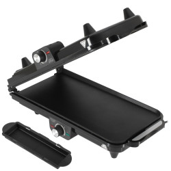Adler AD 6617 Foldable Double Electric Grill, 3000W, 180° Opening, 96 x 26 cm, Nonstick Grates, 2 Thermostats, Drip Pan, Black