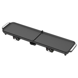 Grătar electric dublu pliabil Adler AD 6617, 3000 W, deschidere la 180°, 96 x 26 cm, plăci antiaderente, 2 termostate, tavă pentru grăsime, negru