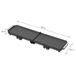Adler AD 6617 összecsukható kettős elektromos grill, 3000 W, 180°-os kinyitás, 96×26 cm, tapadásmentes sütőlapok, 2 termosztát, zsírfogó tálca, fekete