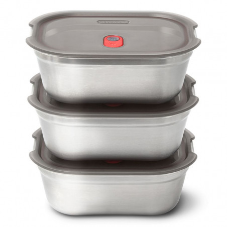 Комплект кутии за храна Black+Blum Meal Prep FBSS-BX-PACK2, 3х900 мл, Правоъгълни, Подходящи за фурна, Без BPA, Неръждаема стомана, Сив