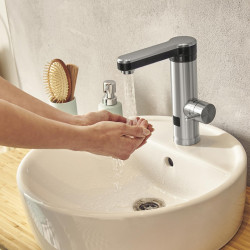 Rovus 110073326 Mixer Faucet with Heater, 120° Spout Swivel, Rapid Heating, Temperature Memory, Display, Stainless Steel