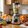 Blender 2in1 NostroLux NL51162C, 1000 W, 1,5 l, 3 viteze, Functie puls, Protectie, 6 lame, Accesoriu-rasnita, Inox/negru