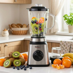 NostroLux NL51162C 2-in-1 Blender, 1000W, 1.5 L, 3 speeds + pulse, Safety features, 6 blades, Grinder attachment, Stainless steel/black