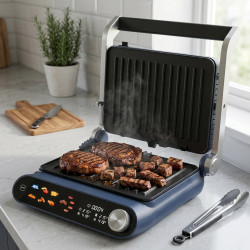 Nostro Lux NL51442P Contact Grill, 2200W, Touchscreen Display, Nonstick, Removable Plates, 180° Opening, Blue
