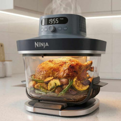 Friteuză cu aer cald Ninja CRISPi Pro AS101EUCY, 2050 W, 2,3 + 5,7 l, 26-240 °C, Max Crisp, plăci ceramice, fără PFAS, Albastru închis/gri