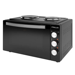 Малка готварска печка Finlux FMC-4545BS, 1600W, 45 л, 2 котлона, Двойно стъкло, Осветление, Емайлирана вътрешност, Черен