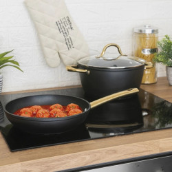 Galileo Premium SChef 5916675 serpenyő, 20 cm, 1,8 l, megerősített perem, PPG tapadásmentes bevonat, PFOA- és nikkelmentes, indukciós, fekete/arany