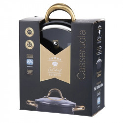 Galileo Premium SChef 5916675 serpenyő, 20 cm, 1,8 l, megerősített perem, PPG tapadásmentes bevonat, PFOA- és nikkelmentes, indukciós, fekete/arany