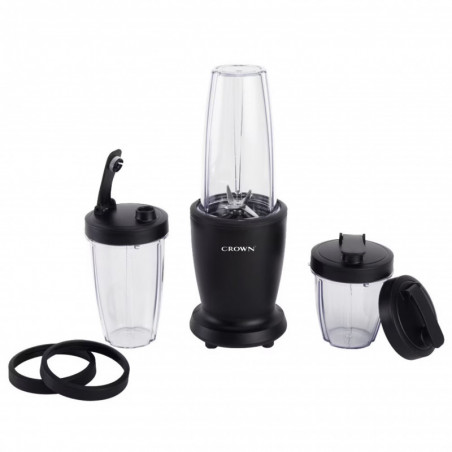 Crown CTB-1000 turmixgép, 300 W, 4 penge, 3 fedeles pohár – 300/480/540 ml, Pulse funkció, fekete