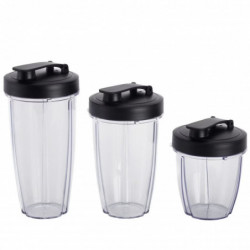 Blender Crown CTB-1000, 300 W, 4 lame, 3 pahare cu capace – 300/480/540 ml, Functie Pulse, Negru